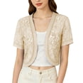 thumbnail image 1 of Weikingp Women Lace Sheer Mesh Cardigan Cropped Casual Elegant Party Club Summer Cardigans Going Out Outwear Cover Up for Dresses Yellow S, 1 of 8