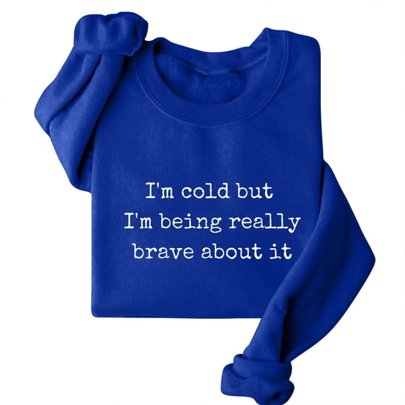 GZWYHT Women's I'M Cold Graphic Sweatshirt Oversized Sweatshirt Plain Crewneck Sweatshirts Mother Sweatshirt Loose Casual Long Sleeve Pullover Fall Winter Tops Blue 3XL