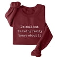 thumbnail image 1 of Weikingp Women's I'M Cold Graphic Sweatshirt Oversized Sweatshirt Plain Crewneck Sweatshirts Mother Sweatshirt Loose Casual Long Sleeve Pullover Fall Winter Tops Red S, 1 of 6