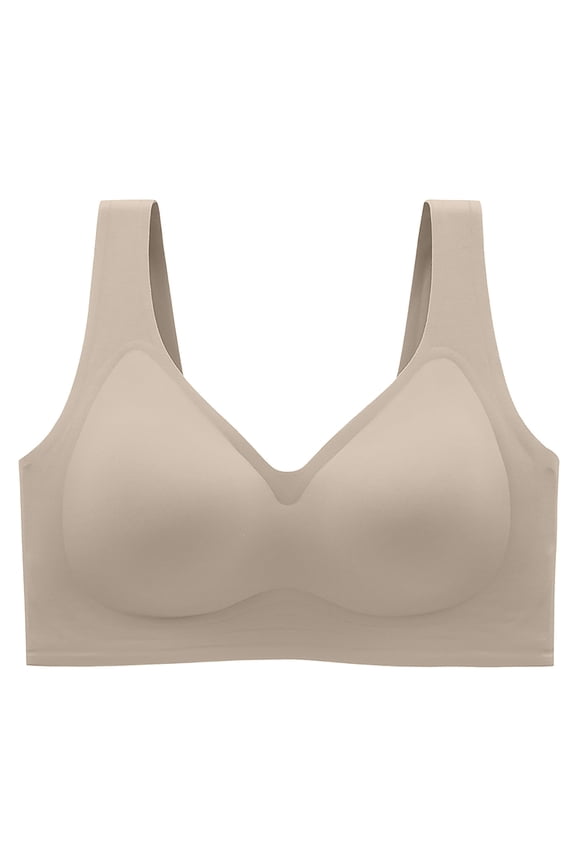 Women's Full Coverage Wireless Bra Seamless Wide Strap Side Shaping Soft Support Everyday Wear Bra Beige M