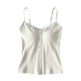 thumbnail image 1 of Weikingp Women's Ribbed Lace Square Neck Button Cami Tank Top Basic Layering Sleeveless Shirt Beige, 1 of 6