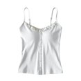 thumbnail image 1 of Weikingp Women's Ribbed Lace Square Neck Button Cami Tank Top Basic Layering Sleeveless Shirt White, 1 of 6