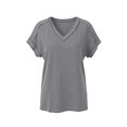 thumbnail image 1 of Weikingp Women's Short Sleeve Shirts，Cute T Shirts Women's Short Sleeve Blouses Cotton Boho Tops for Women Womens Button Up Shirt Womens Basic T Shirts Women's T-shirt Gray S, 1 of 6
