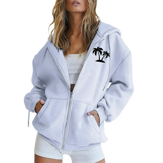 Weikingp Women's Sweatshirts Womens Zip Up Sweatshirt Fashion Sweatshirt Lightweight Zip Up Hoodie Women Oversized Graphic Sweatshirt for Women Gray 3XL