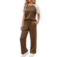 thumbnail image 1 of Weikingp Women's Two Piece Sets Casual Outfits for Women 2 Piece Sets Linen Sets for Women 2 Piece Linen Beach Set 2 Piece Linen Set for Women Petite Matching Linen Sets Women Clothing Brown 2XL, 1 of 3