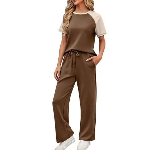 Weikingp Women's Two Piece Sets Casual Outfits for Women 2 Piece Sets Linen Sets for Women 2 Piece Linen Beach Set 2 Piece Linen Set for Women Petite Matching Linen Sets Women Clothing Brown 2XL