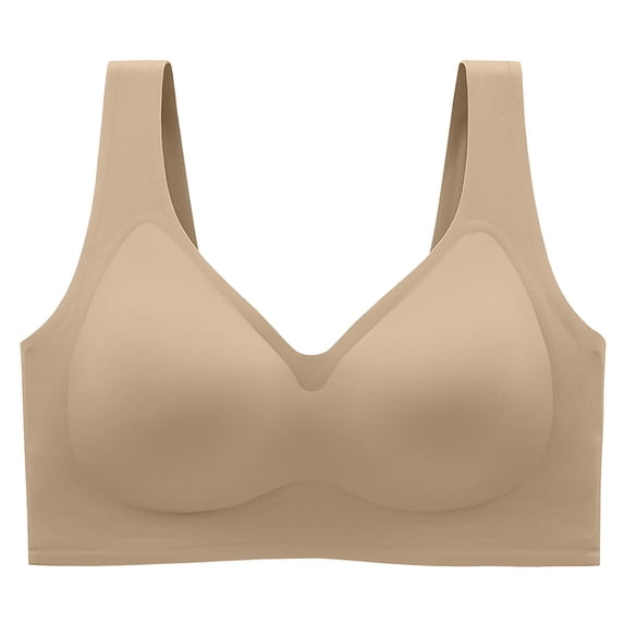 Weikingp Women's V Neck Seamless Wireless Bra Wide Strap Soft Support Stretchy Casual Everyday Comfort Bralette Brown 5XL