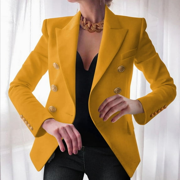 Weikingp Womens Blazer, Elegant Business Work Women Lady Solid ButTon Suit Jacket Coat Outwear Tops for Women Trendy Blazers for Women Yellow M