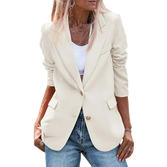 Weikingp Womens Blazer, Women'S 2024 Fall Business Casual Long Sleeve Notch Lapel Trendy Work Jackets Outerwear Blazers for Women Business Casual Blazers for Women White 3Xl