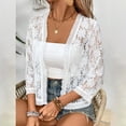 thumbnail image 1 of Weikingp Womens Cardigan, Women'S Autumn Patterned Lace Hollow Lace Solid Color Nine Quarter Sleeved Cardigan Fall Clothes for Women 2024 Lace Tops for Women White Xl, 1 of 6