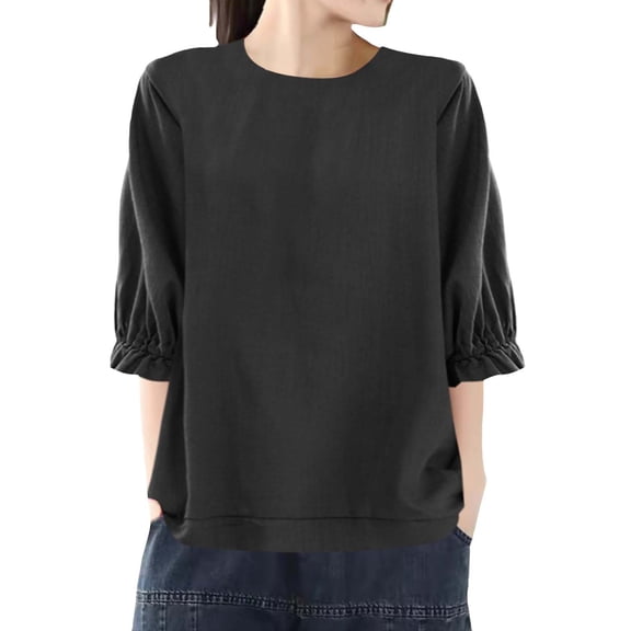 Weikingp Womens T Shirts Loose Fit Plus Size Shirts Womens Summer Shirts Loose Fit Women's Loose Round Neck Large Size Five Point Sleeve Top