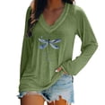 thumbnail image 1 of Weikingp Womens Tshirts Graphic Long Sleeve V Neck Top Cooling Shirts for Women's T Shirt Blend Printed Casual Tops for Women Green M, 1 of 3
