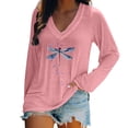 thumbnail image 1 of Weikingp Womens Tshirts Graphic Long Sleeve V Neck Top Cooling Shirts for Women's T Shirt Blend Printed Casual Tops for Women Pink 3XL, 1 of 3