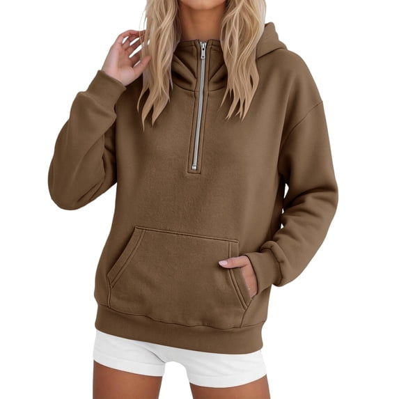 Weikingp Zip Up Hoodie Women Hooded Sweatshirt Athletic Jacket Zip Sweatshirt Cute Hoodies Plus Size Sweatshirts Sweat Jackets Workout Jackets Long Zip Up Hoodie Womens Quarter Zip Pullover Brown L