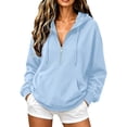 thumbnail image 1 of Weikingp Zip Up Hoodie Women Sweatshirt for Women Big Comfy Zip Up Hoodie Womens Quarter Zip Pullover Cropped Hoodie Pullover Hoodie Oversized Sweat Jackets Full Zip Hoodies Blue XL, 1 of 7