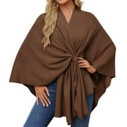 WEIKINGP shawl wraps for women,Women's Elegant Shawl Soft Open Front Poncho Sweater For Spring Fall Winter heated shawl winter accessories Coffee One Size