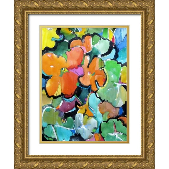 Weil, Emily 25x32 Gold Ornate Wood Framed with Double Matting Museum Art Print Titled - Nasturtiums