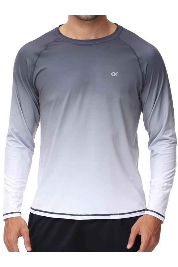 Long Sleeve Swim Shirts for Men Sun Protection Shirt Running Rashguard UPF 50+ UV Swimwear Athletic Workout Carbon Gray Gradient White Size L
