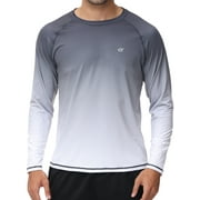 Weilanxin Long Sleeve Swim Shirts for Men Sun Protection Shirt Running Rashguard UPF 50+ UV Swimwear Athletic Workout Carbon Gray Gradient White Size L