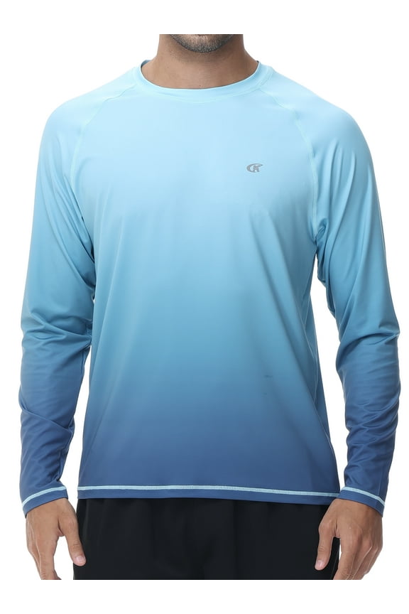 Long Sleeve Swim Shirts for Men Sun Protection Shirt Running Rashguard UPF 50+ UV Swimwear Athletic Workout Moon Blue Gradient Gray Blue Size L