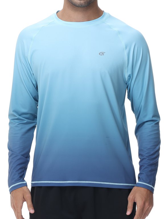 Long Sleeve Swim Shirts for Men Sun Protection Shirt Running Rashguard UPF 50+ UV Swimwear Athletic Workout Moon Blue Gradient Gray Blue Size S