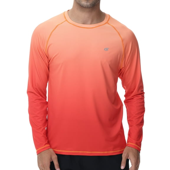 Weilanxin Long Sleeve Swim Shirts for Men Sun Protection Shirt Running Rashguard UPF 50  UV Swimwear Athletic Workout Orange Gradient Orange Red Size 2XL