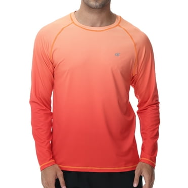 Weilanxin Long Sleeve Swim Shirts for Men Sun Protection Shirt Running Rashguard UPF 50  UV Swimwear Athletic Workout Orange Gradient Orange Red Size L