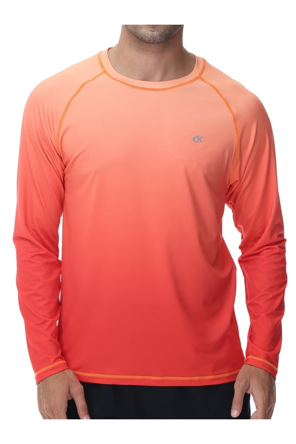 Long Sleeve Swim Shirts for Men Sun Protection Shirt Running Rashguard UPF 50+ UV Swimwear Athletic Workout Orange Gradient Orange Red Size XL