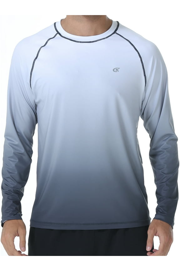 Long Sleeve Swim Shirts for Men Sun Protection Shirt Running Rashguard UPF 50+ UV Swimwear Athletic Workout White Gradient Carbon Gray Size 3XL