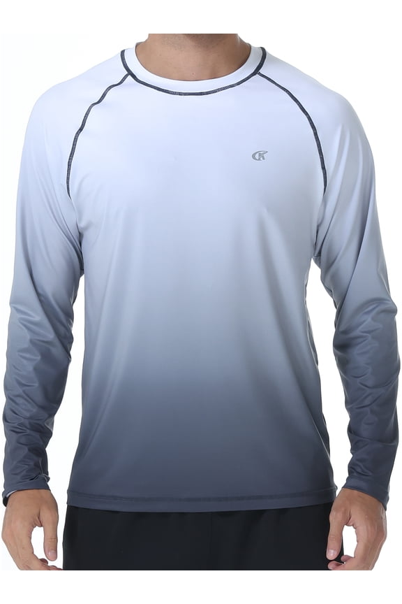 Long Sleeve Swim Shirts for Men Sun Protection Shirt Running Rashguard UPF 50+ UV Swimwear Athletic Workout White Gradient Carbon Gray Size L