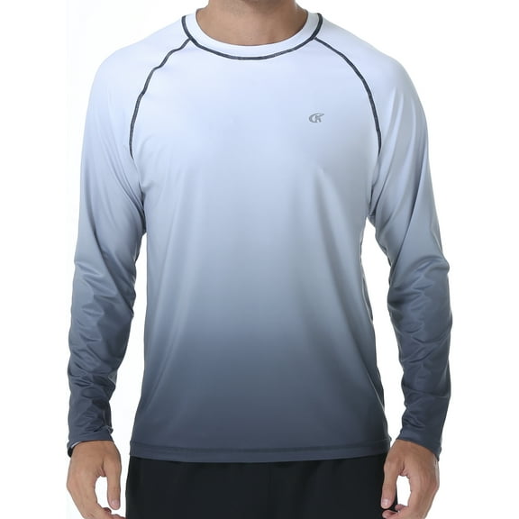 Weilanxin Long Sleeve Swim Shirts for Men Sun Protection Shirt Running Rashguard UPF 50+ UV Swimwear Athletic Workout White Gradient Carbon Gray Size M