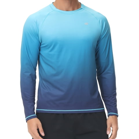 Weilanxin Long Sleeve Swim Shirts for Men Sun Protection Shirt Running Rashguard UPF 50+ UV Swimwear Athletic Workout BlueGradient L