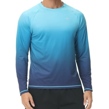 Weilanxin Long Sleeve Swim Shirts for Men Sun Protection Shirt Running Rashguard UPF 50  UV Swimwear Athletic Workout BlueGradient M