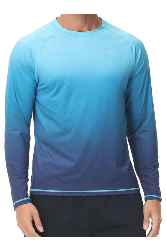 Long Sleeve Swim Shirts for Men Sun Protection Shirt Running Rashguard UPF 50+ UV Swimwear Athletic Workout BlueGradient XL