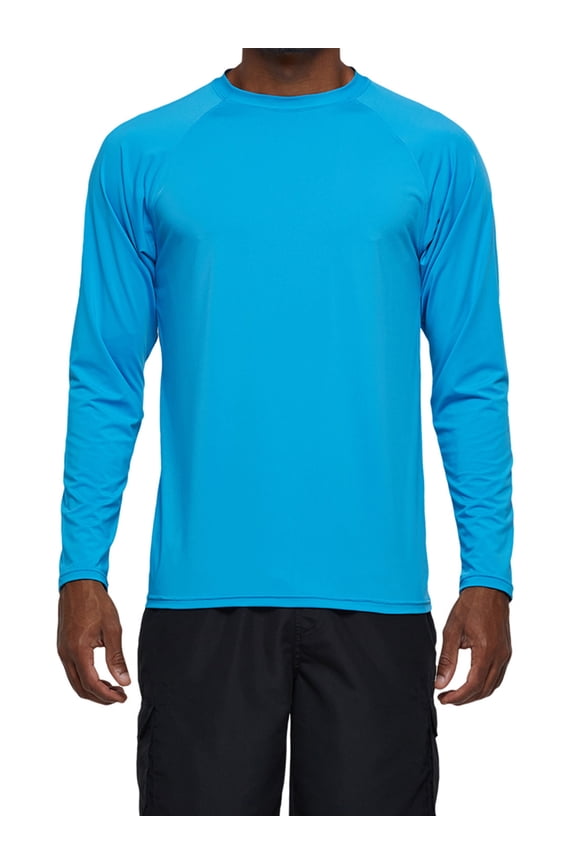 Long Sleeve Swim Shirts for Men Sun Protection Shirt Running Rashguard UPF 50+ UV Swimwear Athletic Workout SkyBlue Size 2XL