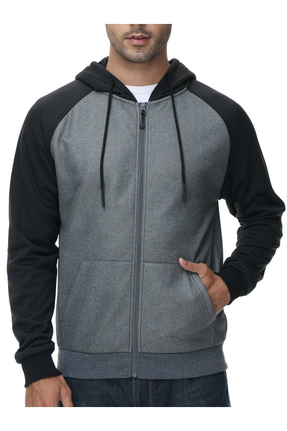 Men's Color Block Pullover Fleece Hoodie Casual Hooded Sweatshirts Tops Full Zip Jacket with Pocket Athletic Hoodies For Men Black Contrast Dark Grey XL