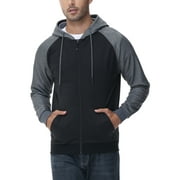 WEILANXIN Men's Color Block Pullover Fleece Hoodie Casual Hooded Sweatshirts Tops Full Zip Jacket with Pocket Athletic Hoodies For Men Dark Grey Contrast Black L