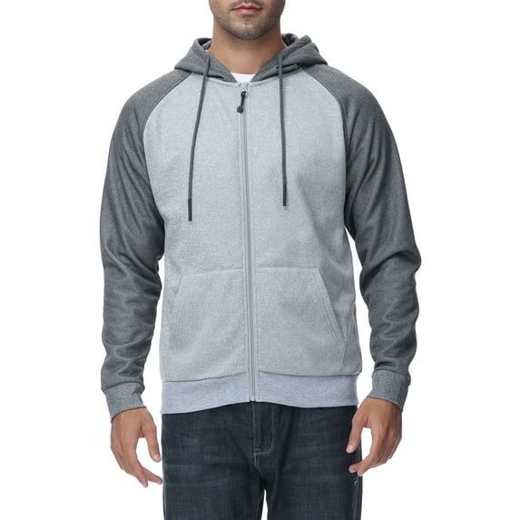 Weilanxin Men's Color Block Pullover Fleece Hoodie Casual Hooded Sweatshirts Tops Full Zip Jacket with Pocket Athletic Hoodies For Men Dark Grey Contrast Light Grey L