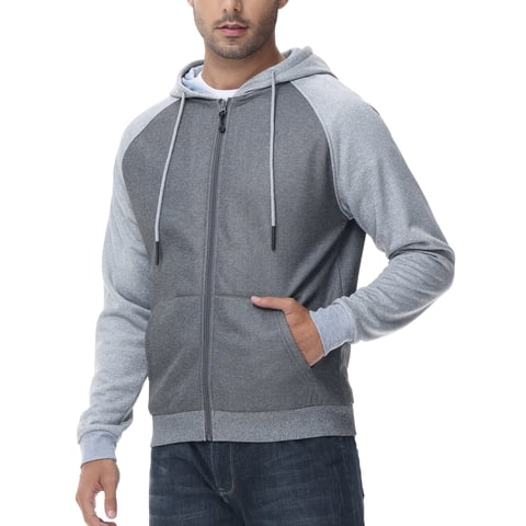 Men's Color Block Pullover Fleece Hoodie Casual Hooded Sweatshirts Tops Full Zip Jacket with Pocket Athletic Hoodies For Men Light Grey Contrast Dark Grey S