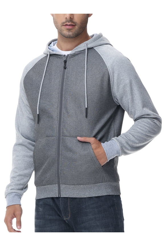 Men's Color Block Pullover Fleece Hoodie Casual Hooded Sweatshirts Tops Full Zip Jacket with Pocket Athletic Hoodies For Men Light Grey Contrast Dark Grey S