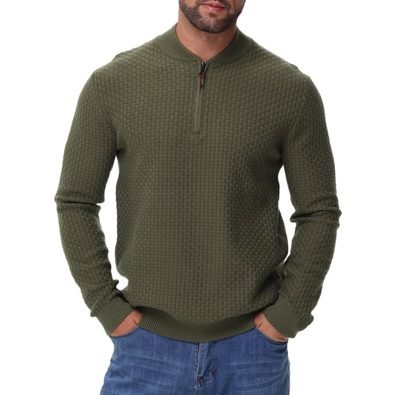 Weilanxin Men's Lightweight Sweater Quarter Zipper Pullover Sweaters Knitted Crew Neck Long Sleeve Waffle Casual