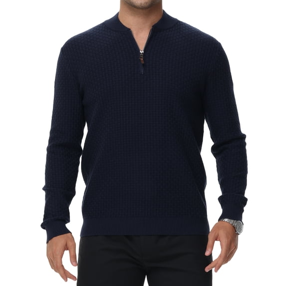 Weilanxin Men's Lightweight Sweater Quarter Zipper Pullover Sweaters Knitted Crew Neck Long Sleeve Waffle Casual