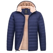 Men's Puffer Jacket Hooded Sherpa Lined Water Resistant Windproof Insulated Jacket Warm Winter Puffy Coat