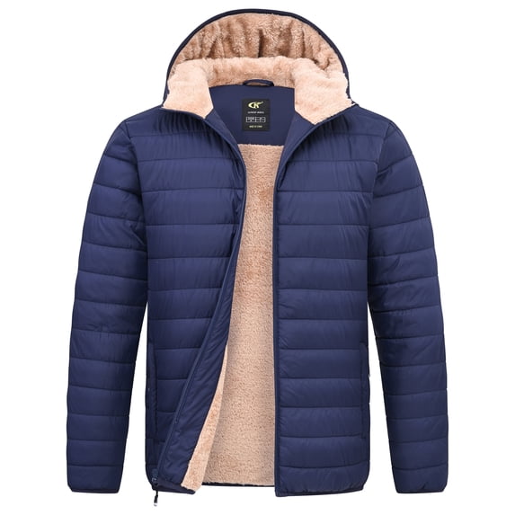 Weilanxin Men's Puffer Jacket Hooded Sherpa Lined Water Resistant Windproof Insulated Jacket Warm Winter Puffy Coat