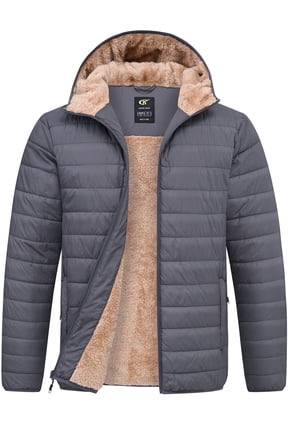 Men's Puffer Jacket Hooded Sherpa Lined Water Resistant Windproof Insulated Jacket Warm Winter Puffy Coat