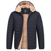 Men's Puffer Jacket Hooded Sherpa Lined Water Resistant Windproof Insulated Jacket Warm Winter Puffy Coat