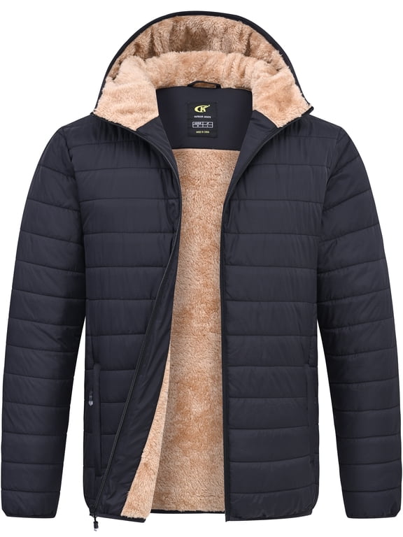 Men's Puffer Jacket Hooded Sherpa Lined Water Resistant Windproof Insulated Jacket Warm Winter Puffy Coat