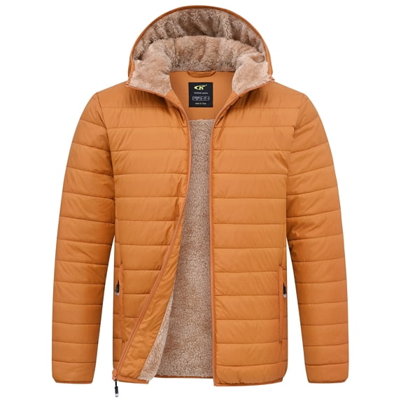 Weilanxin Men's Puffer Jacket Hooded Sherpa Lined Water Resistant Windproof Insulated Jacket Warm Winter Puffy Coat