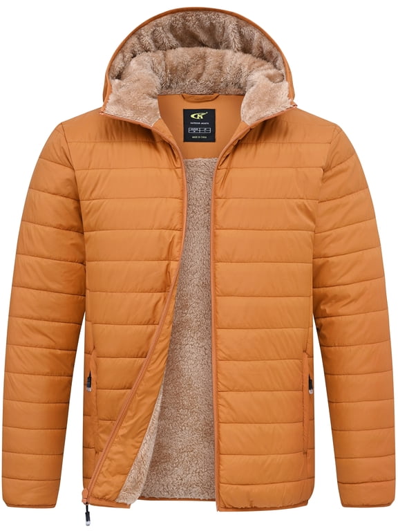Men's Puffer Jacket Hooded Sherpa Lined Water Resistant Windproof Insulated Jacket Warm Winter Puffy Coat