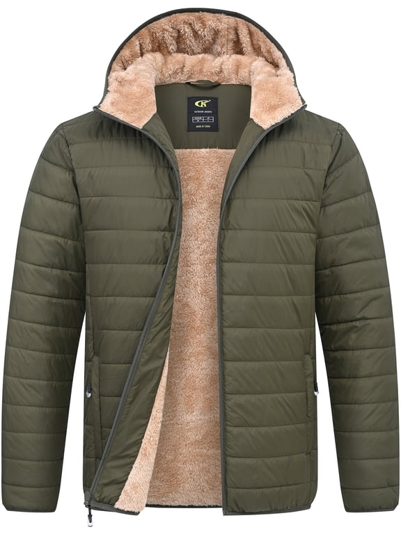 Men's Puffer Jacket Hooded Sherpa Lined Water Resistant Windproof Insulated Jacket Warm Winter Puffy Coat